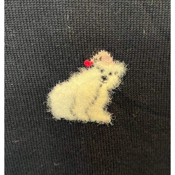 Talbots Navy Blue Crewneck Sweater Winter Polar Bears Pom Pom Hats Size XL - Picture 11 of 12